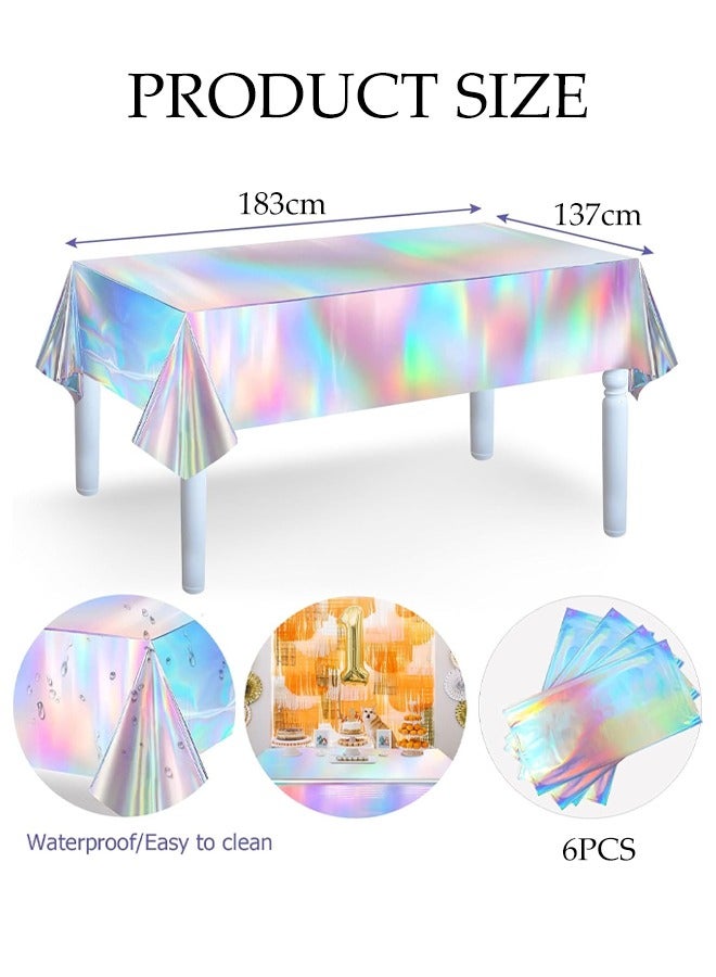 DUNISO 6 Pieces Iridescence Plastic Tablecloths, Disposable Laser Holographic Table Covers, Holographic Foil Tablecloth, Rectangle Party Table Cloth for Birthday,Parties, Weddings, and Events Decorations (137*183cm) - Image 2